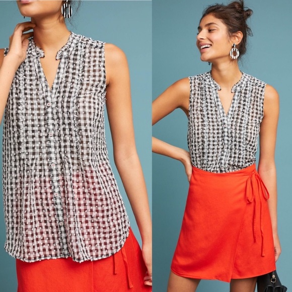 Anthropologie Tops - Anthropologie Maeve Gingham Ruffle Sleeveless Top